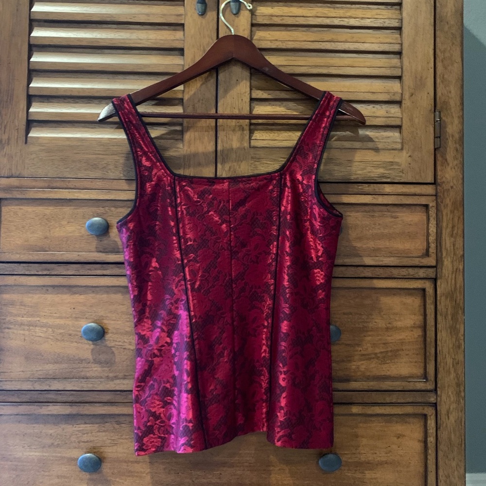 WHBM red/black lace corset tank